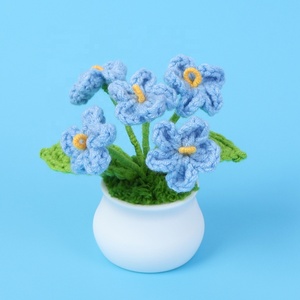 Nouveau design fait main en coton tricoté multicolore, feuilles de fleurs de myosotis et plantes séchées en pot, pour la fête des Mères et les mariages - Product Image 6