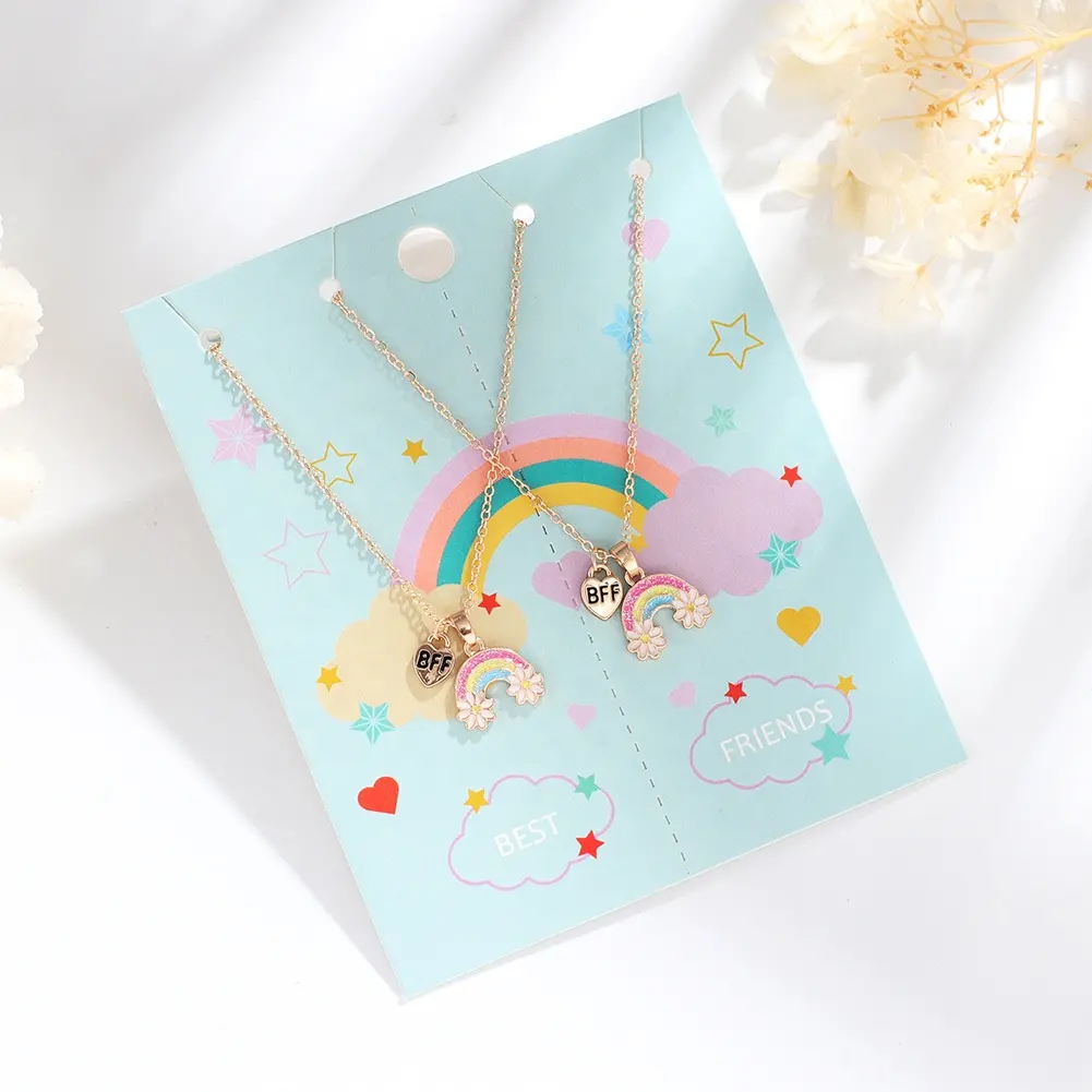 Best Friend Rainbow Pendant Necklace Fashion Zinc Alloy Enameled Jewelry Set
