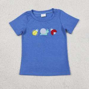 T-shirt à manches courtes pour garçons, broderie escargot personnalisée, nouveaux designs, style frère, vêtements d'été pour enfants - Product Image 4
