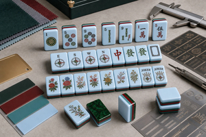 Ensemble de mahjong américain en acrylique vert pailleté de luxe, tuiles de mahjong gravées de motifs floraux personnalisés avec boîte - Product Image 4