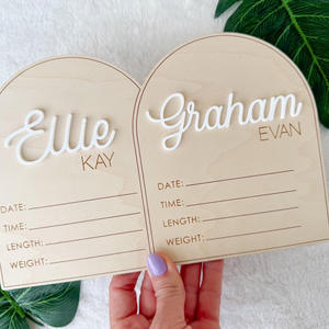 Segni statistici di nascita del neonato in legno dipinti incisi segni di annuncio di nascita <span class=keywords><strong>gemelli</strong></span> ecologici di vendita calda transfrontaliera - Product Image 3