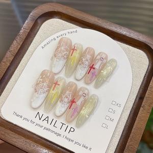 Ongles pressés longs à couverture complète en résine faits à la main, motif œil de chat, style français doux et épicé, design explosif, pour <span class=keywords><strong>manucure</strong></span> et protection - Product Image 2