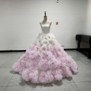 Robe de Quinceañera de luxe rose Spjy022, sans bretelles, corset, appliques florales 3D, tulle ombré, robe de bal Jancember - Product Image 5