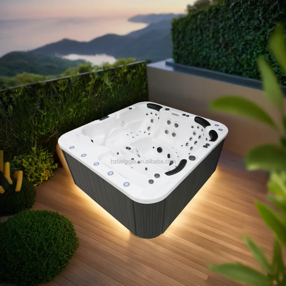 Bañera de hidromasaje para spa al aire libre independiente de Whirlpool Bañera de masaje portátil para 6 personas hecha de material acrílico duradero