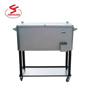 Kim Loại Lớn Ice Cool Box Rolling Cooler Giỏ Hàng Với Bánh Xe 73L