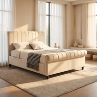 Klassisches Design Gepolstertes Schlafzimmermöbel Elegantes Beige Samt-Schlittenbett Doppelbett Kingsize mit Gaslift-Stauraum