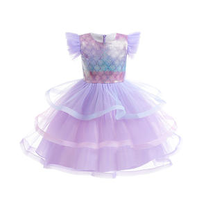Vestido de princesa de verano para niñas, disfraz de sirena de unicornio con manga de volantes y lentejuelas para cumpleaños y Halloween - Product Image 5