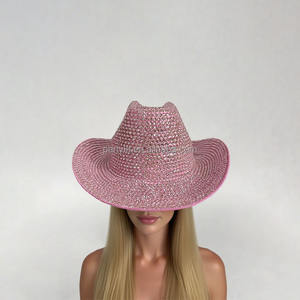 ユニセックスキラキラダイヤモンドフェルトカウボーイハットラインストーンスパークリングピンクカウガールハット男性用スポーツアウトドアパーティー用コスチューム - Product Image 1