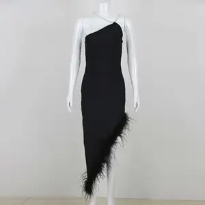 2024 Spring And Summer Clothing New Women's Clothes Fashion Commuter Temperament Bandage Feather Dress French Bandage Dress