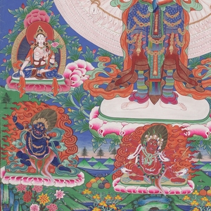 Réplique de Thangka bouddhiste : Portrait de Guanyin à mille mains, collection muséale, <span class=keywords><strong>toile</strong></span> écologique carrée anti-UV - Product Image 4