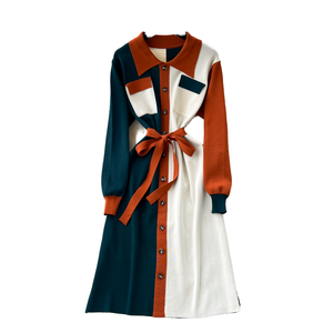 Tunique décontractée vintage durable pour l'hiver, robe mi-longue empire en tricot respirant et lavable pour femmes - Product Image 1