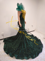 Ocstrade Strass De Luxe Robes De Bal Robe De Bal Avec Une Épaule Plume À Manches Longues En Maille Paillettes Maxi Robes De Bal Élégant
