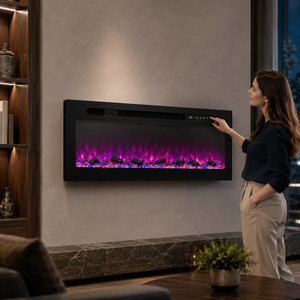 Insert de chauffage électrique <span class=keywords><strong>pour</strong></span> foyer LCD avec flamme <span class=keywords><strong>LED</strong></span> multicolore, en verre, cristal et métal, <span class=keywords><strong>pour</strong></span> usage domestique, fonctionnement en anglais - Product Image 1