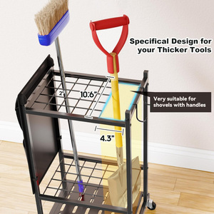 Gardening tool organizer, heavy-duty garage tool <b>rack</b> with casters and hooks, yard storage <b>rack</b>. - Product Image 4