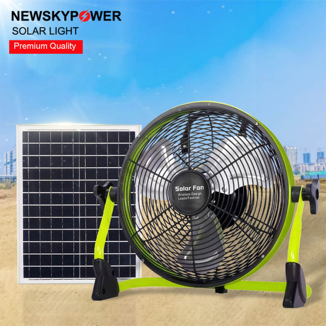 Portable Rechargeable 12inch 14inch 16inch Solar Fan Cooper Brushless Motor DC AC Solar Powered Table Fan with Lithium Battery