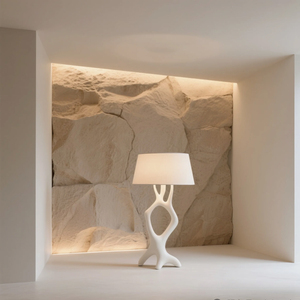 Lámpara de Mesa Escultórica Orgánica Blanca con Marco Curvo Estilo Wabi Sabi y Pantalla de Tela de Lino para Dormitorio, Sala de Estar y Hogar - Product Image 3