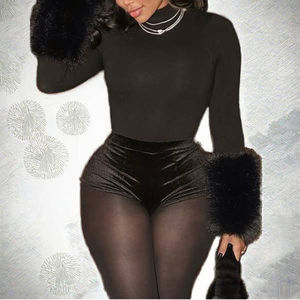 Shorts de Mujer, Sexys, de Manga Larga, para Invierno, Sólidos, Transpirables, de Spandex/Poliéster, con Cuello Alto, Tela de Estambre, Estampado Digital, Corte Regular - Product Image 3