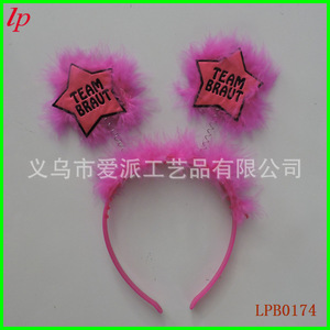 Serre-tête en plumes Team Braut avec applique étoile rose, accessoire de fête LPB0174 - Product Image 1