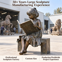 Sculpture de Fille Lisant en Bronze, Statue Grandeur Nature Personnalisée, Finition Antique Faite à la Main, Décoration Durable pour Jardin, Bibliothèque, Villa