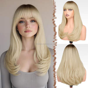 Vente en Gros Perruques Synthétiques Dégradées Longues Ondulation Naturelle avec Frange Couleur Noir Ombré Perruque de Noël pour Femmes - Product Image 4