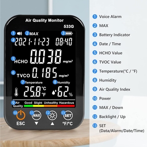 Analyseur de qualité de l'air intérieur Holdpeak Hp-533g, moniteur numérique de la pollution atmosphérique avec test de HCHO, TVOC, température et humidité - Product Image 3