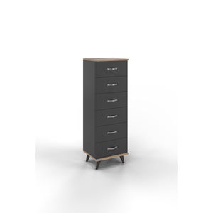 Commode moderne de luxe Belinda à 6 tiroirs, table de chevet gris anthracite avec rangement fin en métal pour chambre à coucher - Product Image 5