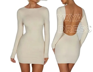 Vestido Mini Sexy Luluxixiyaya para Mujer, de Manga Larga, Ajustado, con Espalda Descubierta en <span class=keywords><strong>U</strong></span> y Corte Bajo, de Doble Capa y Acabado Suave - Product Image 2