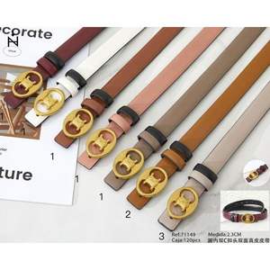 Ceinture réversible en cuir véritable 2,3 cm avec boucle double C, ceinture décontractée pour homme et femme, ceinture tendance - Product Image 3