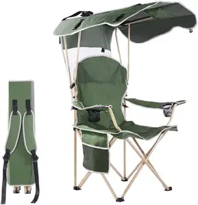 Folding Camping Chair with Canopy Sunshade Portable Beach Chairs Heavy Duty Lawn Chair for Outdoor Fishing Picnic Garden Patio