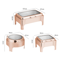 Plat à chafing de luxe en or rose, ensemble de buffet hydraulique en acier inoxydable, chauffe-plats commercial pour traiteur, idéal pour mariages, restaurants et hôtels