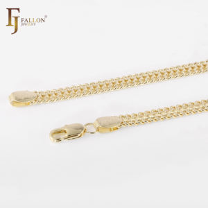 3 मिमी + fj फॉल्ट फैशन गहने दो-तरफ़ा क्यूबन लिंक ब्रैसलेट 14k गोल्ड पीतल आधारित विभाजन - Product Image 5