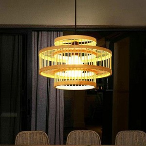 Lámpara colgante redonda de bambú tejido con bombilla LED E27 para iluminación de hoteles, casas de té y restaurantes - Product Image 2