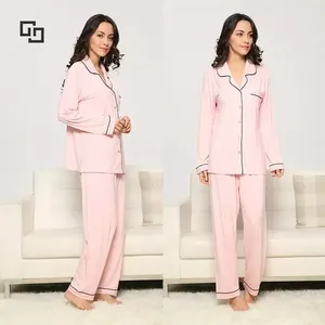 Set di Abbigliamento Lounge Personalizzato per Uomo e <span class=keywords><strong>Donna</strong></span> in Modal di Bambù e Viscosa, Completo Loungewear a Coste, Pigiami, Abbigliamento Femminile Elegante - Product Image 1