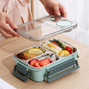 Wholesale Stainless Steel 3-<b>Compartment</b> Divided Bento <b>Box</b> Tableware Adults Kids Students Portable Leakproof Food Grade <b>Lunch</b> - Product Image 6
