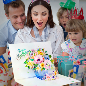 Carte de vœux 3D Pop Flower Basket Joyeux anniversaire, faite à la main, personnalisée, papillon surprise, boîte cadeau en papier cartonné, enveloppe découpée au laser - Product Image 4