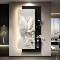 Peinture décorative murale moderne minimaliste avec papillons, plantes et fleurs, cadre en grès, couleurs noir, blanc, gris