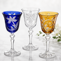 Verres à pinte en cristal coloré soufflé à la main, motif floral gravé, capacité 401-500 ml, lot de 2, sur pied de luxe, pour mariage, bar, banquet