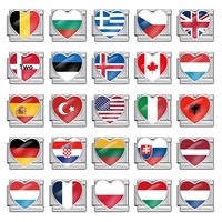 Nouveau Charm Modulaire en Forme de Cœur avec Drapeau National Italien, Compatible Bracelet en Acier Inoxydable 9mm, pour Fabrication de Bijoux DIY