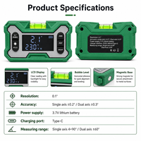 Détecteur d'angle numérique magnétique portable avec laser vert, inclinomètre 0.1, rechargeable USB-C pour la construction