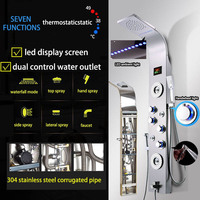 Panneau de douche de luxe en acier inoxydable 304 Système de tour Panneau de douche thermostatique avec jets de massage à cascade
