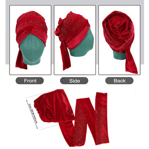 HZM-25440 luxe femmes velours diamant Turban Extra longue queue africain indien <span class=keywords><strong>chapeau</strong></span> <span class=keywords><strong>tête</strong></span> enveloppes Bonnet Tube écharpes cheveux accessoires - Product Image 3