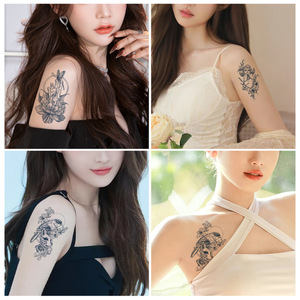 Adesivi impermeabili del tatuaggio del succo di erbe per le donne 15 giorni Non tossici temporanei Semi permanenti fiore rosa serpente Design - Product Image 3