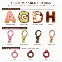 Porte-clés personnalisé en acrylique avec initiale, pendentif en forme de beignet glacé avec cordon et pompon, breloque de sac, vente en gros, OEM, ODM, cadeau
