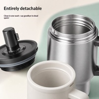 XHLSUB Tasse de voiture isotherme 17oz avec paille, revêtement intérieur en céramique, en acier inoxydable, avec poignée, pour café et crème glacée