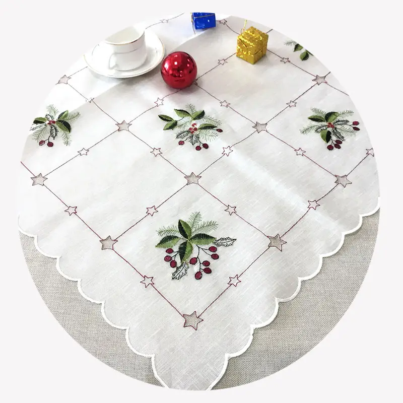 Christmas flower embroidery table cloth