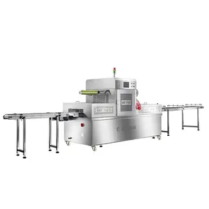 Automatic conveyor belt vacuum sealing fast food meal box frozen food tray packaging machine