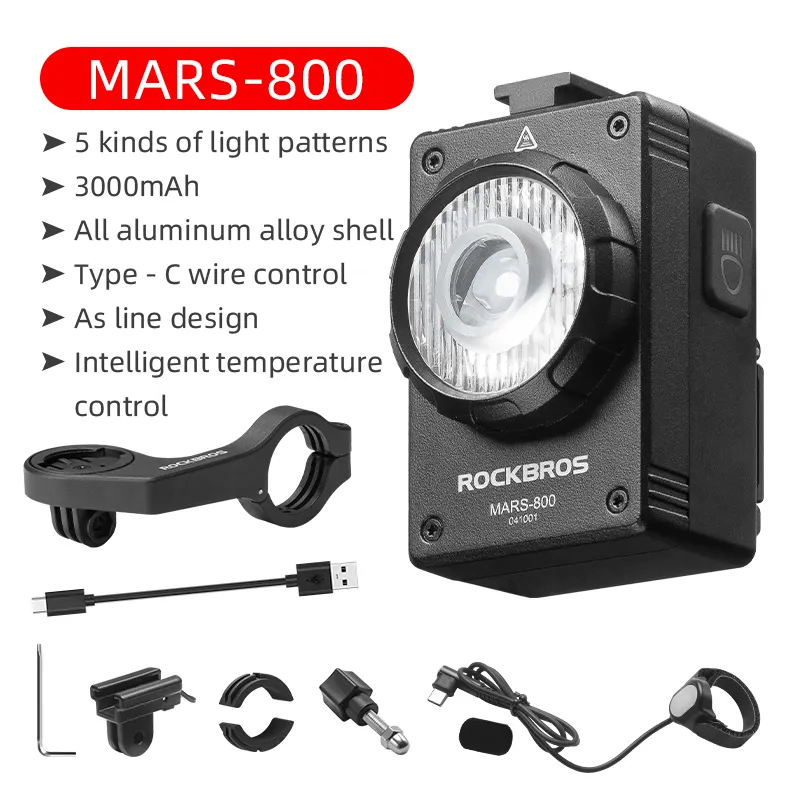 ROCKBROS Handlebar Mountain Rechargeable Bike Head Light Very Bright Bicycle Lights 800 Lumen Bike Light