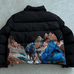 Giacca <span class=keywords><strong>Puffer</strong></span> Oversize <span class=keywords><strong>Marrone</strong></span> Scuro Personalizzata con Ricamo 3D, Antivento, Imbottita, Grafica Streetwear - Product Image 2