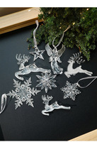 Ensemble d'ornements de Noël en acrylique transparent - Flocons de neige, rennes, anges, pendentifs suspendus pour la décoration de l'arbre de Noël