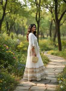 Vestido Maxi Boho de Algodón 100% para Mujer, Blanco, con Estampado Geométrico, Bordado, Veraniego, Casual, Étnico, Transpirable, Holgado, Moderno - Product Image 3